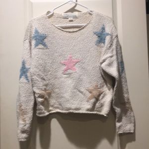 Vintage Havana pullover knit stars appliqué crop sweater long sleeves sizes M